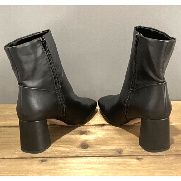 Nordstrom Rack Women's Naja Boots Size 9.5 Black Faux Leather Block Heel Zip Up - Picture 7 of 15